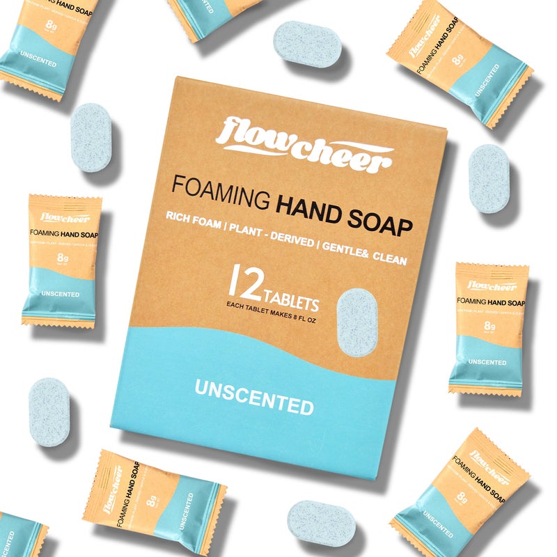 flowcheer Foaming Hand Soap Refill Tablets 12 Pack Makes 12 x 9 fl oz Unscented Hand Wash Soap Tablets for Zero Waste Eco Friendly Cleaning Supplies